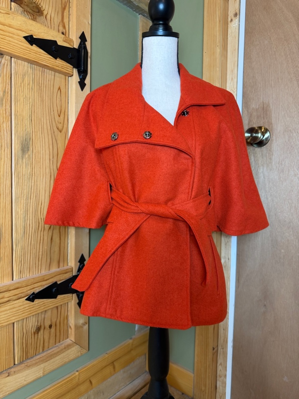 New York & Company Orange Wool Blend Belted Cape Coat